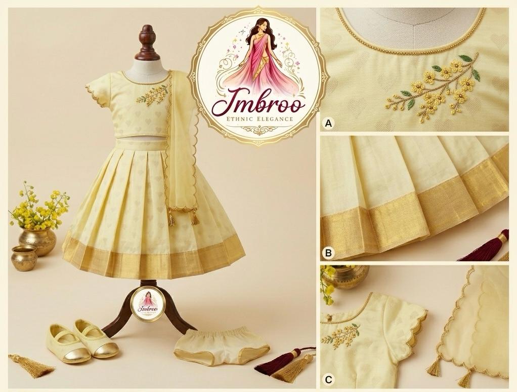 THE 'VASANT KELI' YELLOW PATTU PAVADAI SET FOR BABIES