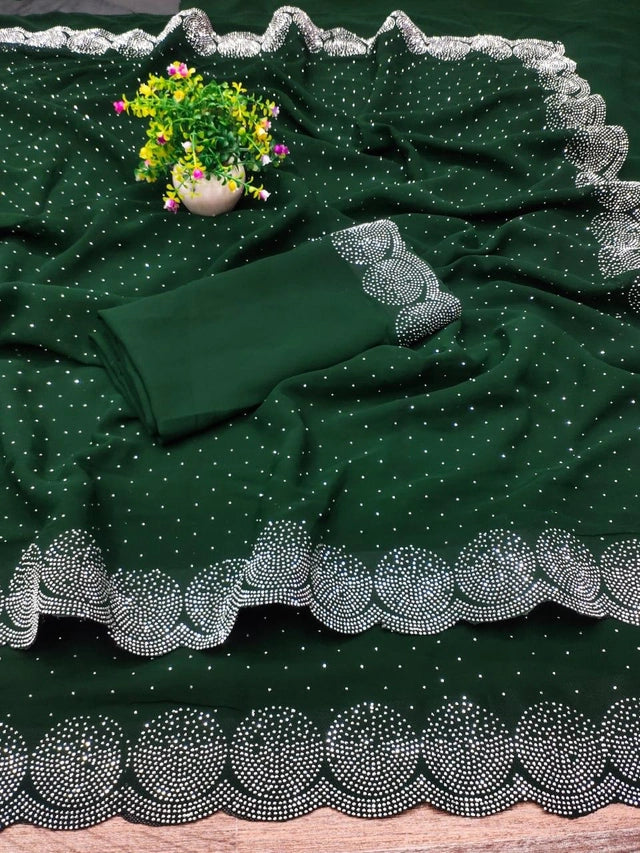 Georgette Embellished Saree for Women (Navy Blue, 6.3 m)